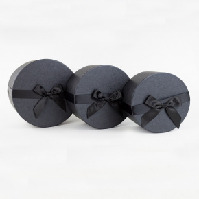 Набор коробок подарочных круглых 3шт. (картон), D21,5xH12см, черный в интернет-магазине флористических аксессуаров Азалия Декор