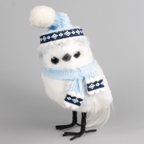 Сувенир Сова (пенопласт/текстиль), H20x11x9см, белый/голубой в интернет-магазине флористических аксессуаров Азалия Декор