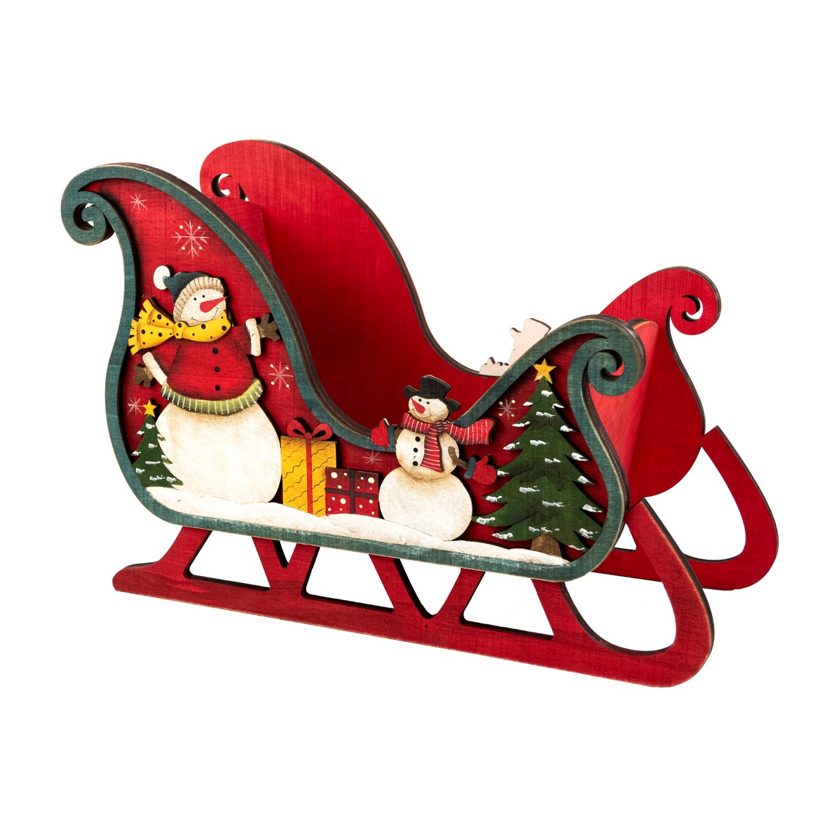 Сувенир Санки (дерево), Н24,5х36х16,5см, красный в интернет-магазине флористических аксессуаров Азалия Декор