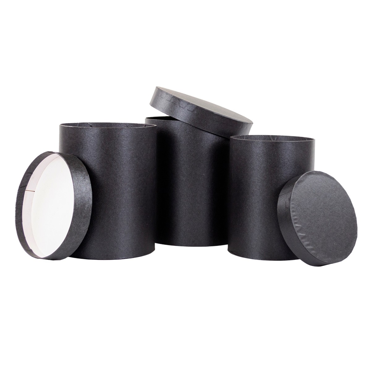 Набор коробок подарочных круглых 3шт, D18xH20,5см, черный в интернет-магазине флористических аксессуаров Азалия Декор
