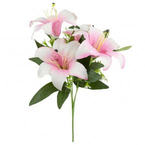 Лилия на вставке х5, 34см, белый/розовый в интернет-магазине флористических аксессуаров Азалия Декор