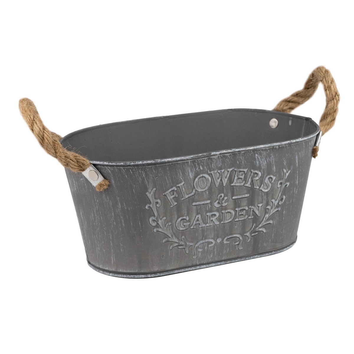 Кашпо с ручками (металл), 24x14хH11см, серый в интернет-магазине флористических аксессуаров Азалия Декор