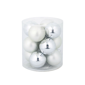 Набор шаров 12шт. в тубе (стекло), D4см, в асс., серебр. в интернет-магазине флористических аксессуаров Азалия Декор