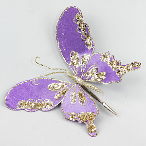 Бабочка с глиттером на прищепке, 25х15см, сиреневый в интернет-магазине флористических аксессуаров Азалия Декор