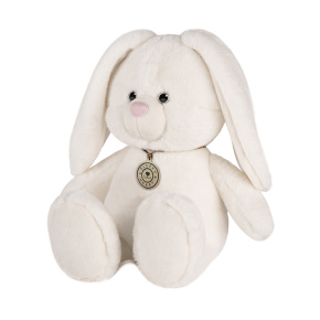 Игрушка м/н Зайчик с медалькой, 35см, белый в интернет-магазине флористических аксессуаров Азалия Декор