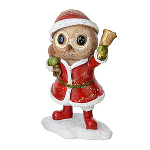 Сувенир Сова с колокольчиком (полирезин), Н9см, красн. в интернет-магазине флористических аксессуаров Азалия Декор