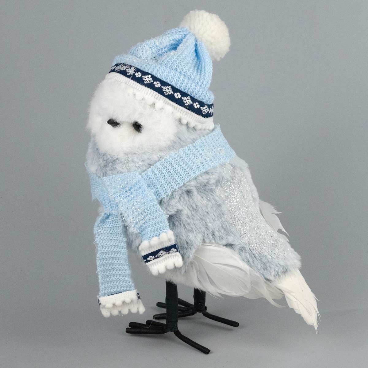 Сувенир Сова (пенопласт/текстиль), H27x17x12см, белый/голубой в интернет-магазине флористических аксессуаров Азалия Декор
