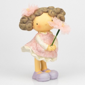 Сувенир Девочка с цветком (полирезин), H16,5x11x9,5см, розовый в интернет-магазине флористических аксессуаров Азалия Декор