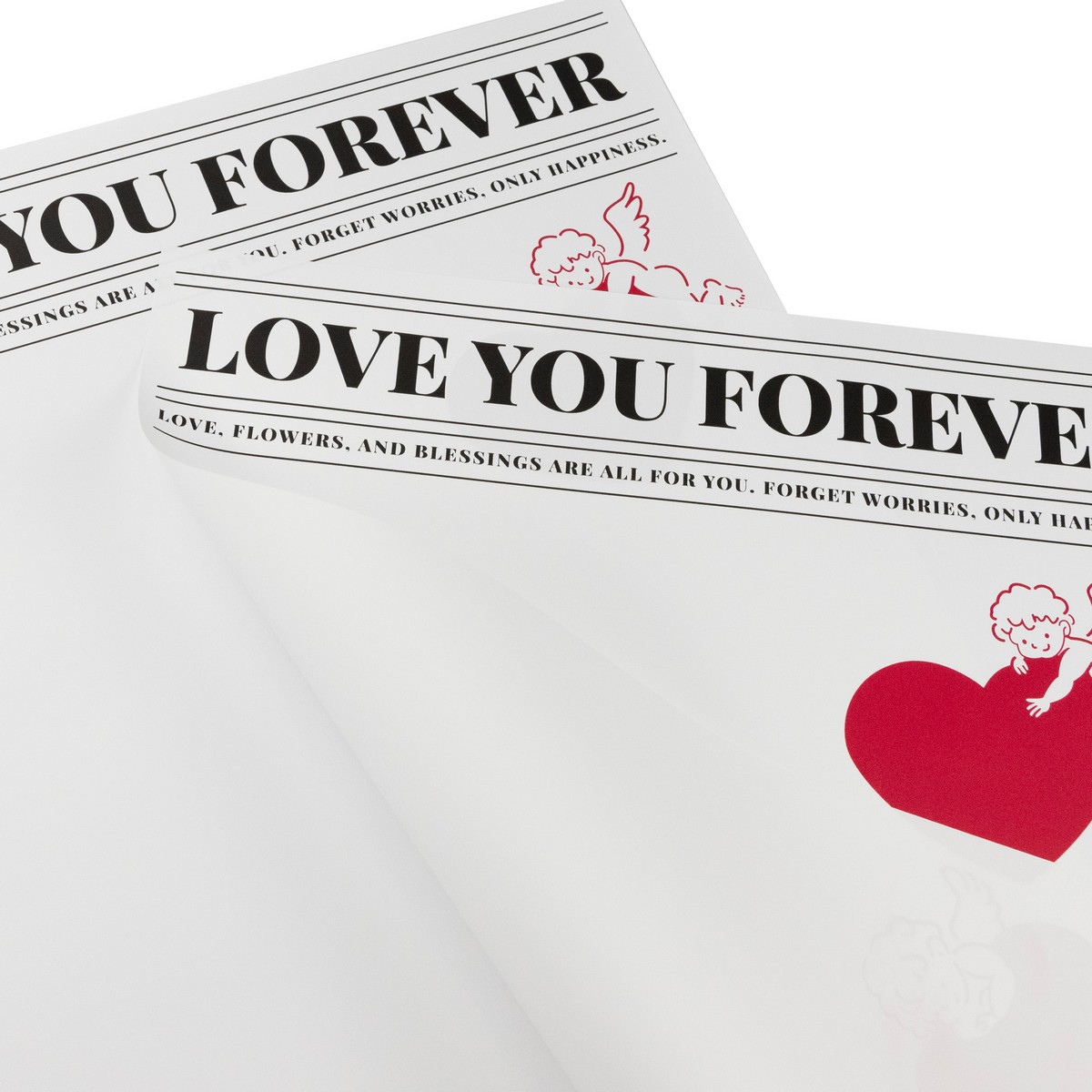 Пленка с каймой Купидон 65мкр, 20 листов, 35х50см, белый/ красный в интернет-магазине флористических аксессуаров Азалия Декор