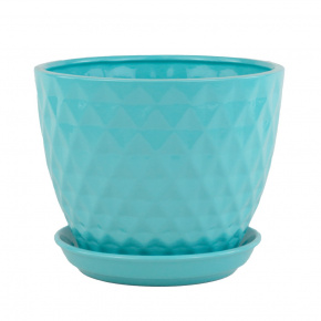 Цв. Горшок с поддоном Ромб Глянец (керамика), D18,5xH15,5см., 3л., бирюзовый в интернет-магазине флористических аксессуаров Азалия Декор