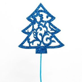 Вставка Елочка с глиттером, 8хH20см, (в уп. 12шт.), син. в интернет-магазине флористических аксессуаров Азалия Декор