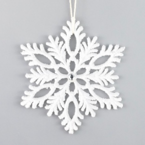 Украшение подвесное Снежинка заснеженная (пластик), 13х11,5см, белый в интернет-магазине флористических аксессуаров Азалия Декор