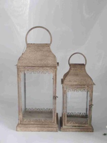 Набор фонарей 2шт. (металл/стекло), 26х21хH54см, бронзовый в интернет-магазине флористических аксессуаров Азалия Декор