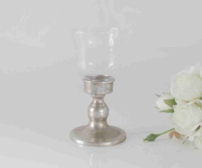 Подсвечник (металл/стекло), D8xH15,5см, серебряный в интернет-магазине флористических аксессуаров Азалия Декор