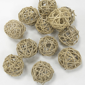 Набор шаров плетеных (ротанг) 12шт., D5см, натуральный в интернет-магазине флористических аксессуаров Азалия Декор