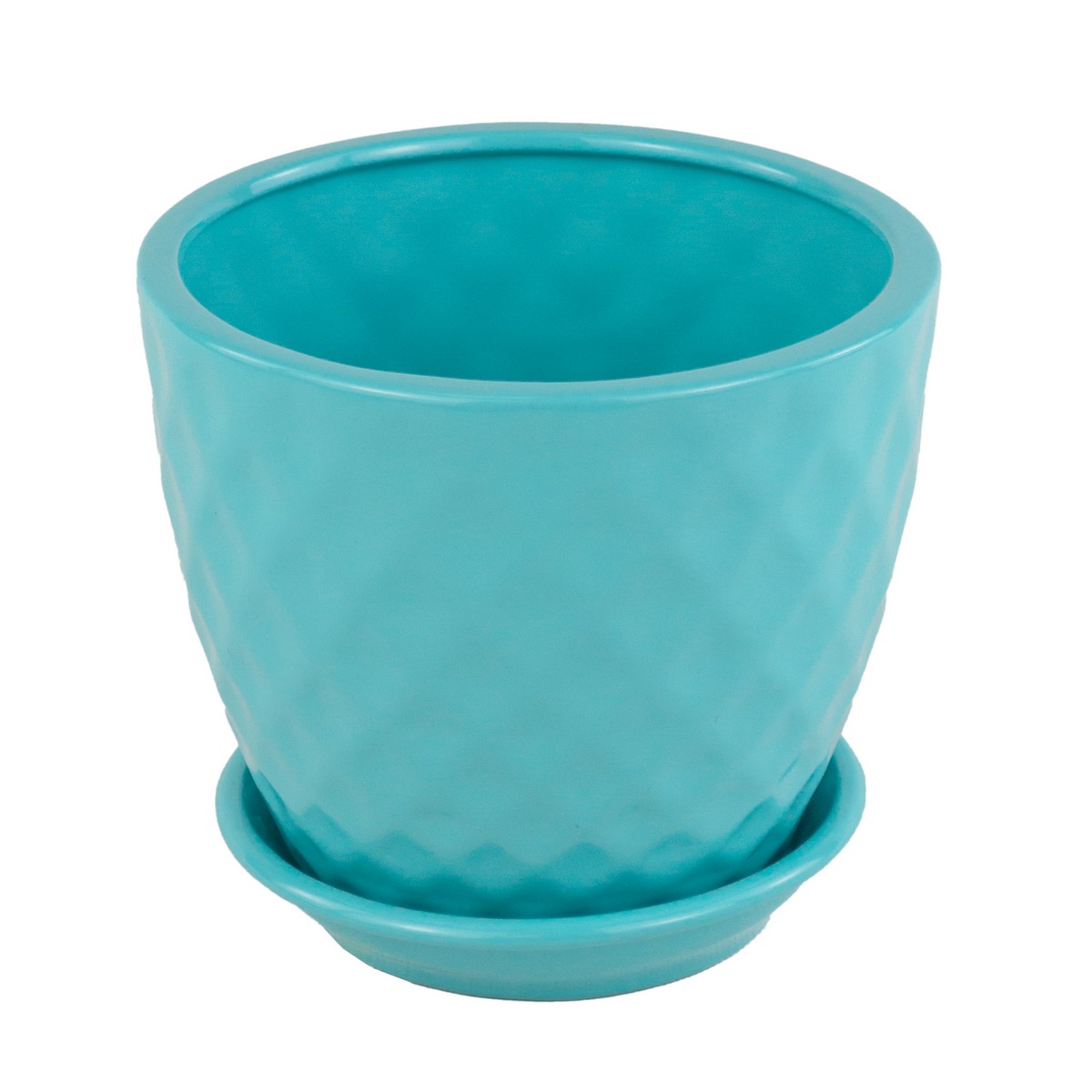 Цв. Горшок с поддоном Ромб Глянец (керамика), D17xH14см., 2л., бирюзовый в интернет-магазине флористических аксессуаров Азалия Декор