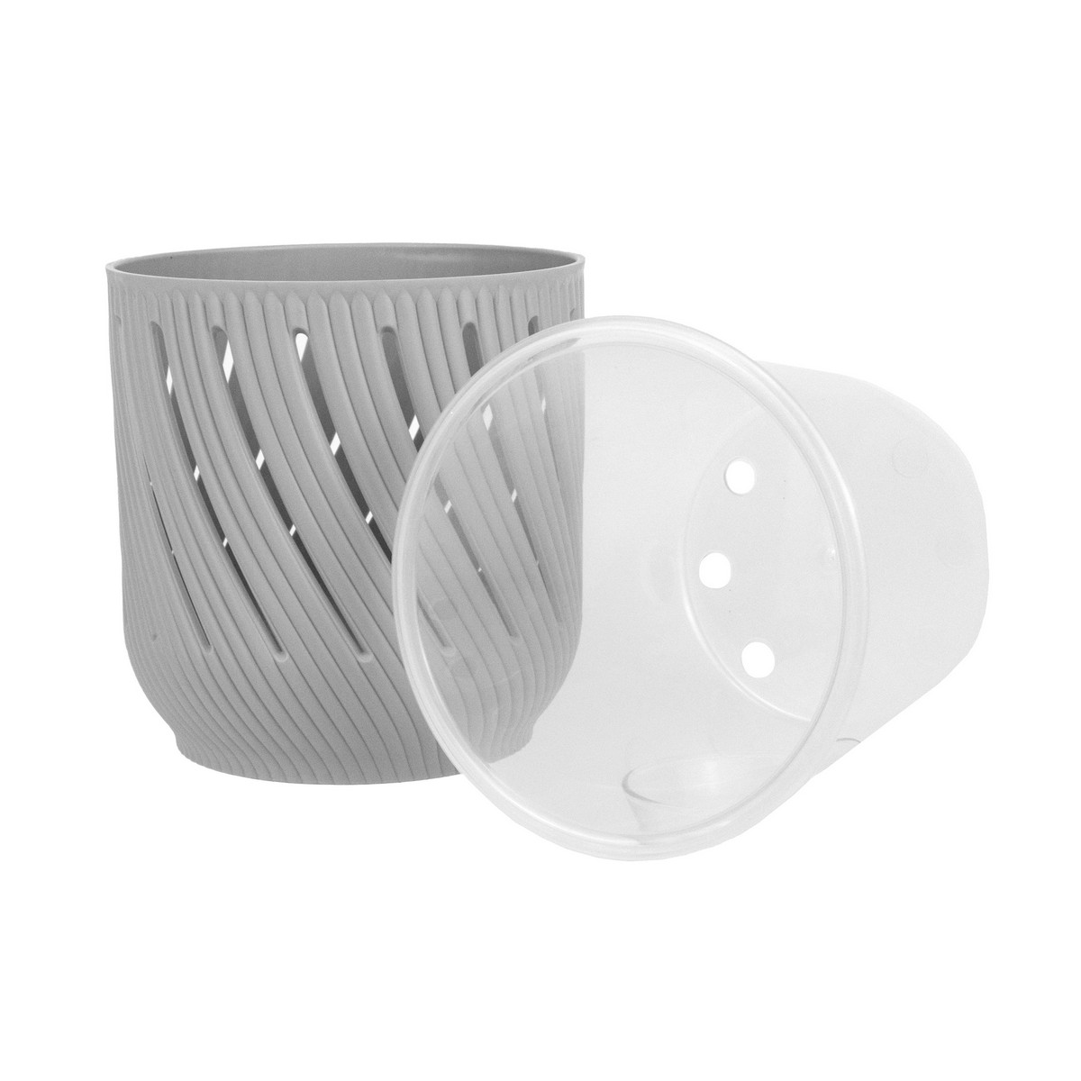 Кашпо Флер со вставкой (пластик), D12,5xH13см, 1,3л, серый в интернет-магазине флористических аксессуаров Азалия Декор
