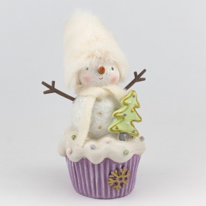Сувенир Снеговик на капкейке (полирезин), Н22х11х10см, цв. в асс. в интернет-магазине флористических аксессуаров Азалия Декор
