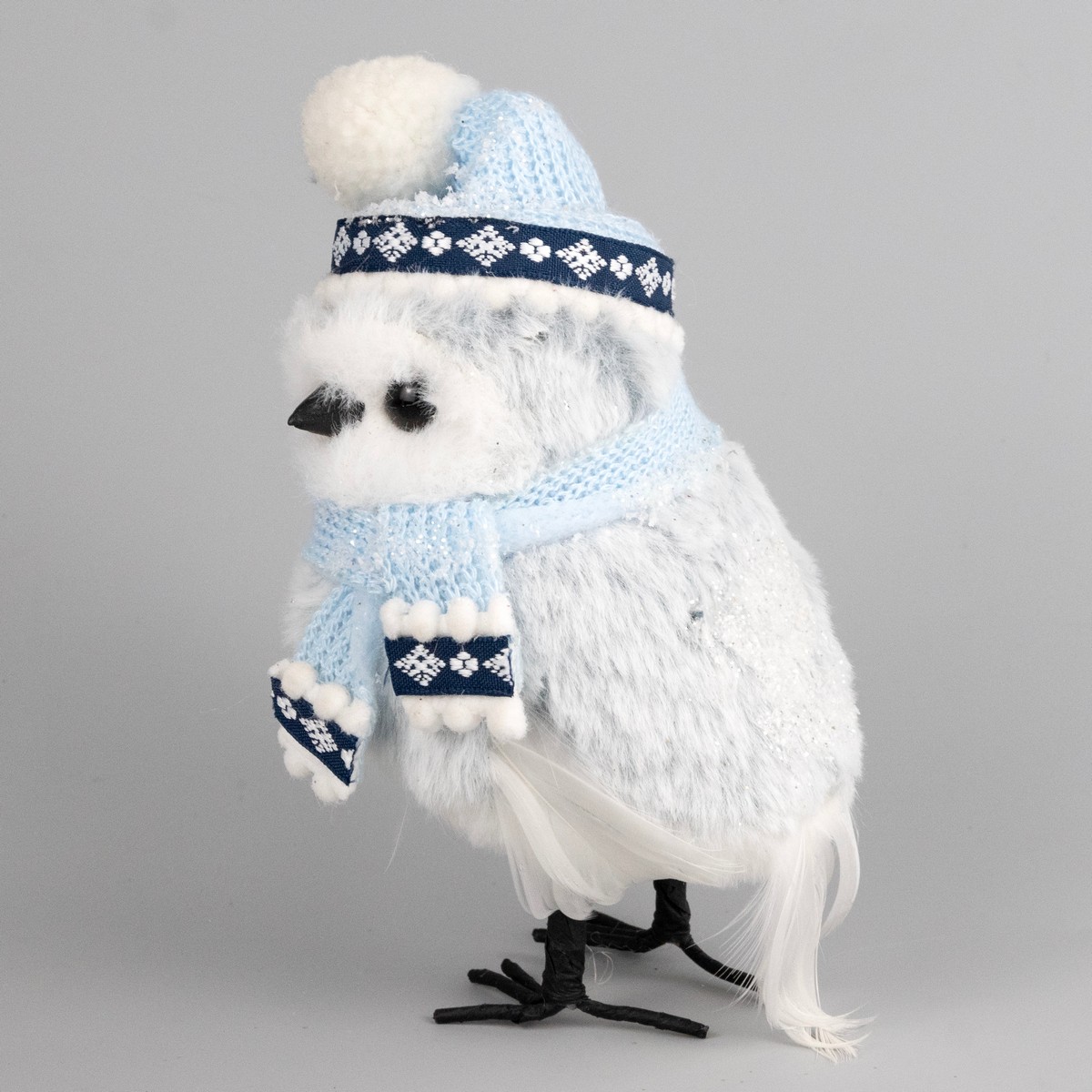 Сувенир Сова (пенопласт/текстиль), H20x11x9см, белый/голубой в интернет-магазине флористических аксессуаров Азалия Декор