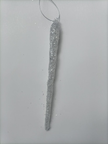 Украшение подвесное Сосулька с глиттером (пластик), 20см, белый в интернет-магазине флористических аксессуаров Азалия Декор