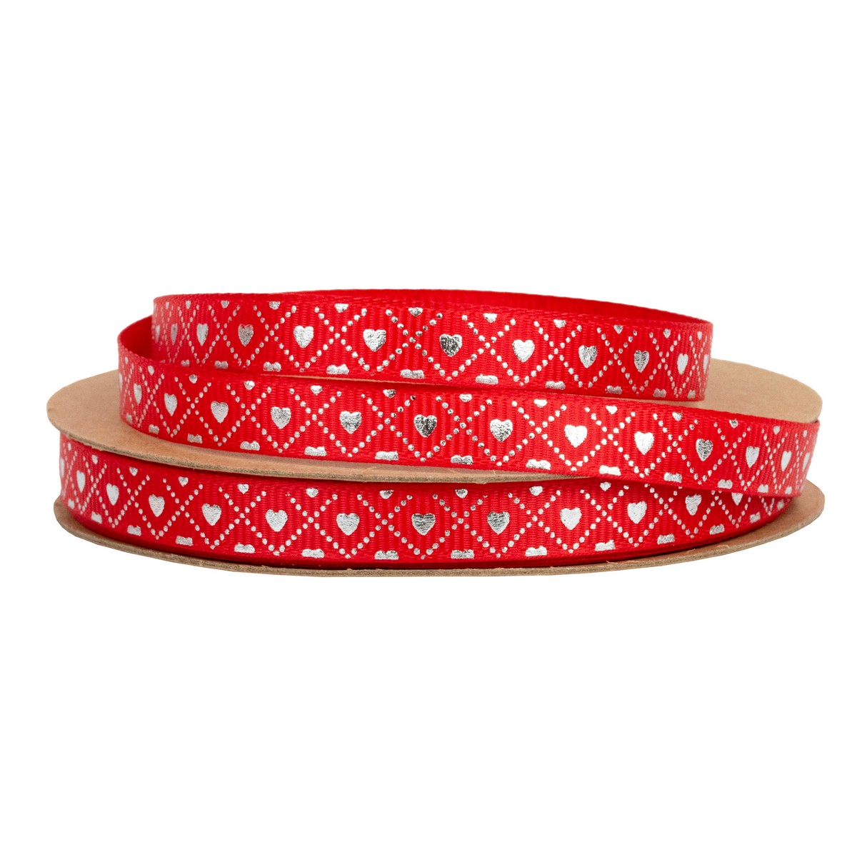 Лента репсовая Сердца (полиэстер), 10 мм 10м, красный в интернет-магазине флористических аксессуаров Азалия Декор