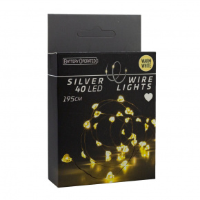 Гирлянда светодиодная фигурная, 40 ламп, тепл. бел. свет, работа от батареек (не в комплекте), шнур 10см, прозрачн. в интернет-магазине флористических аксессуаров Азалия Декор