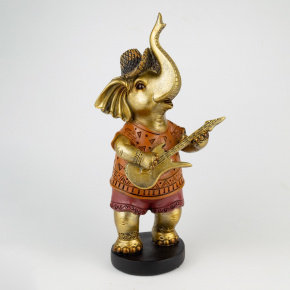 Сувенир Слон с гитарой (полирезин), Н29х12х11см, золотой/коричневый в интернет-магазине флористических аксессуаров Азалия Декор