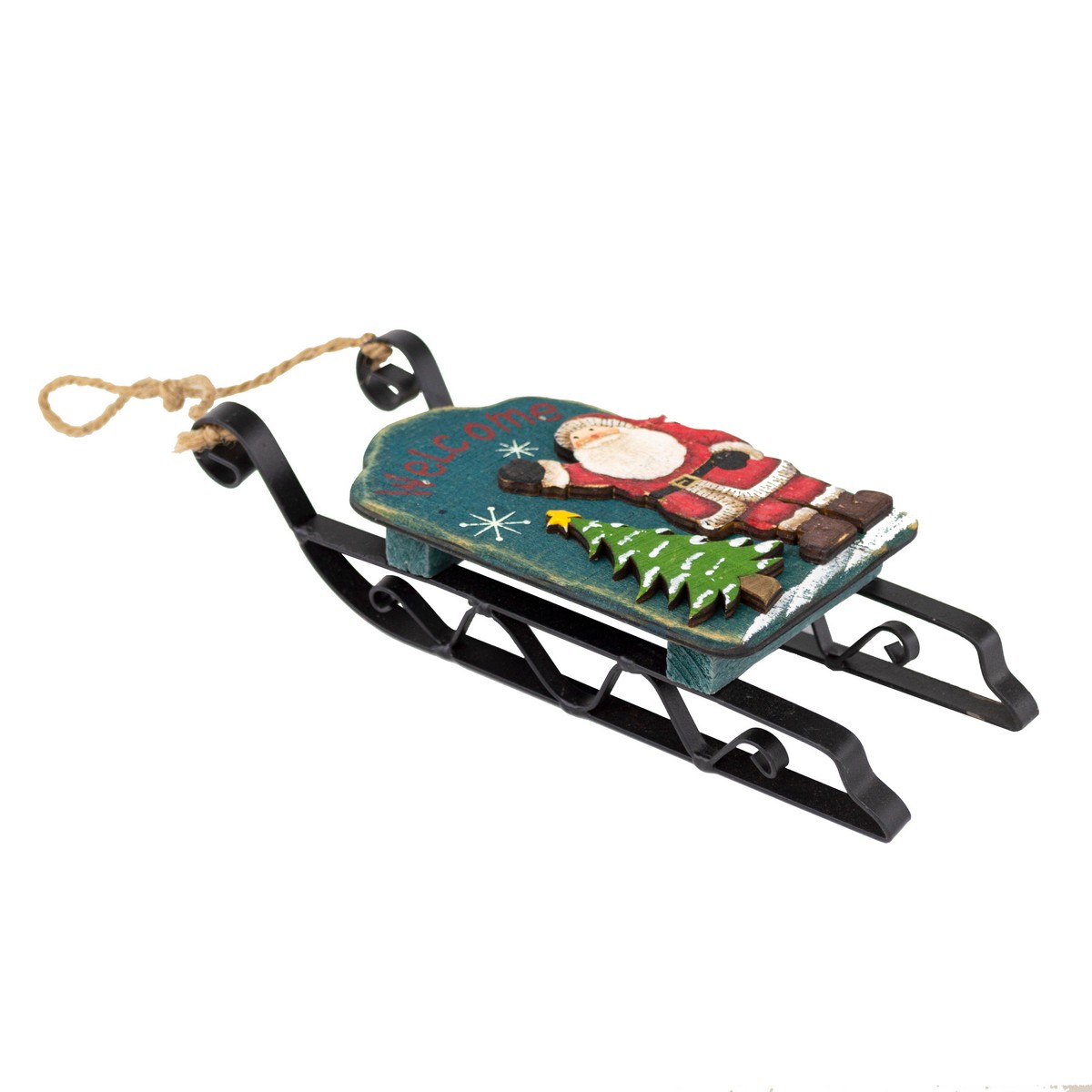 Украшение подвесное Санки (дерево), H22,5x9,5х6см, в асс., красный/синий в интернет-магазине флористических аксессуаров Азалия Декор