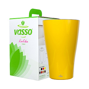 Кашпо с автополивом Kalika Tondo (пластик), D17,3x26,5см, желтый в интернет-магазине флористических аксессуаров Азалия Декор