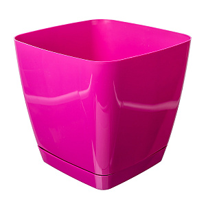 Цв. горшок с поддоном Toscana квадратный (пластик), 19xH18,5см, фуксия в интернет-магазине флористических аксессуаров Азалия Декор