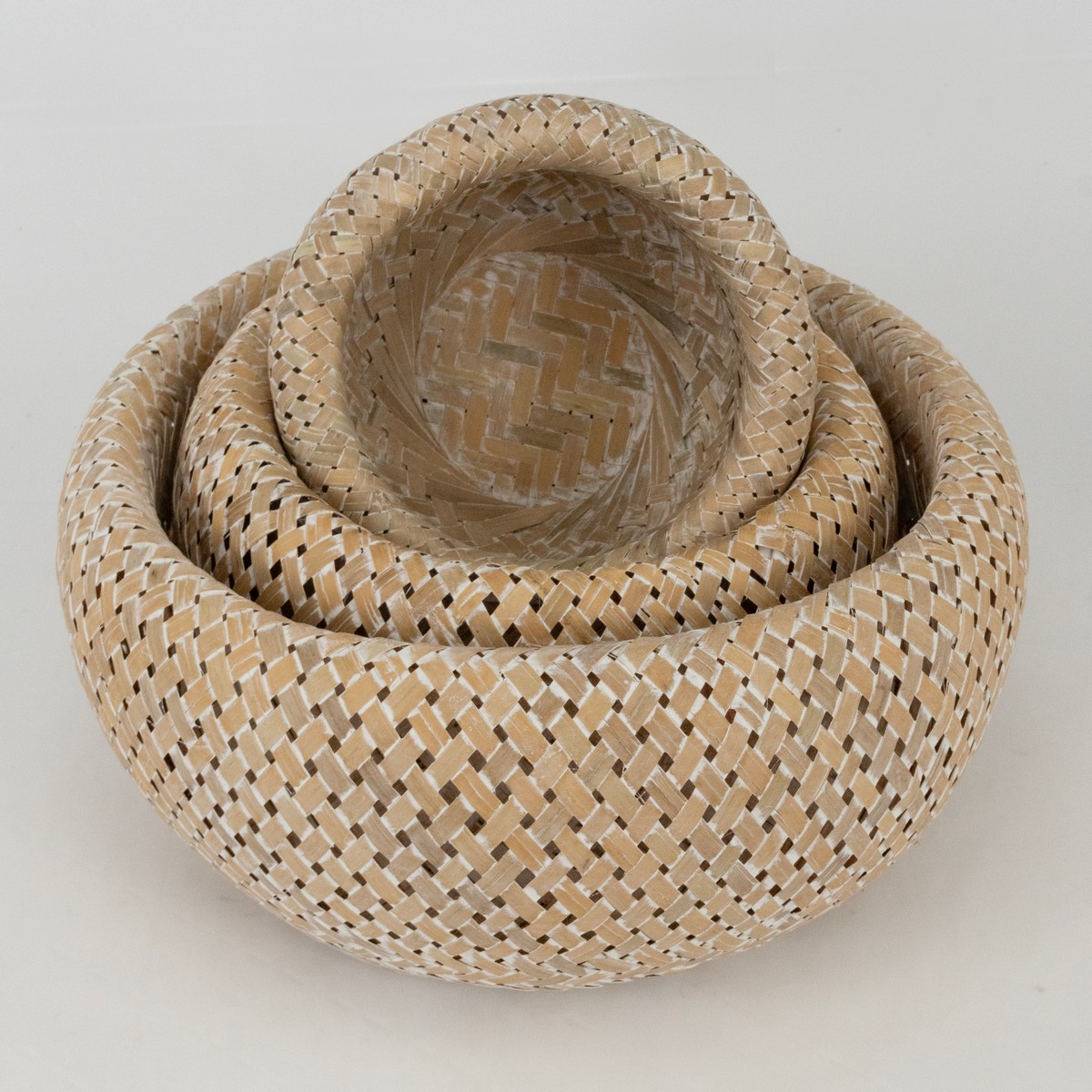 Набор кашпо плетеных 3шт. (бамбук),  D25xH12см, отбеленный в интернет-магазине флористических аксессуаров Азалия Декор