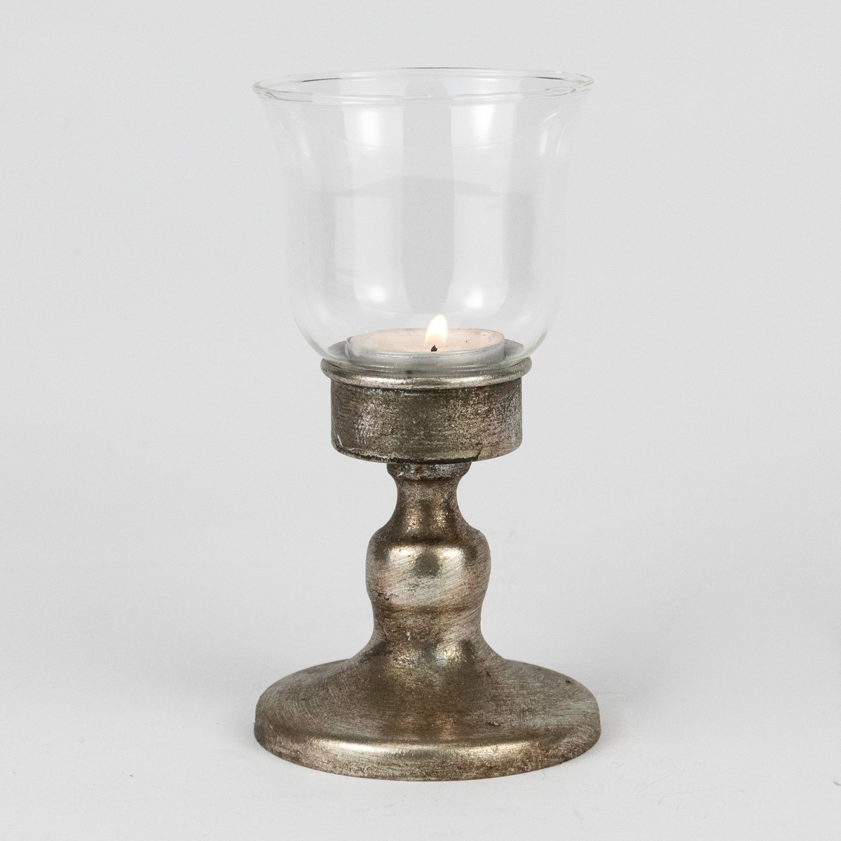 Подсвечник (металл/стекло), D8xH15,5см, серебряный в интернет-магазине флористических аксессуаров Азалия Декор