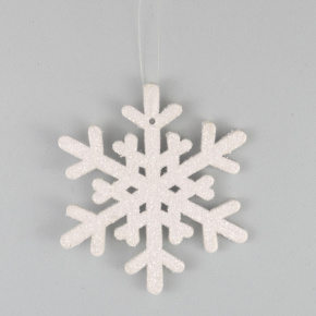 Украшение подвесное Снежинка с глиттером (дерево), 8х8см, бел. в интернет-магазине флористических аксессуаров Азалия Декор