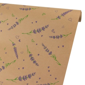 Бумага упаковочная крафт Веточка лаванды 60гр, 72 см 10 м, натуральный/сиреневый в интернет-магазине флористических аксессуаров Азалия Декор