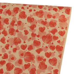 Бумага упаковочная крафт Сердечки росчерк 60гр, 70 см 10 м, натуральный/красный в интернет-магазине флористических аксессуаров Азалия Декор