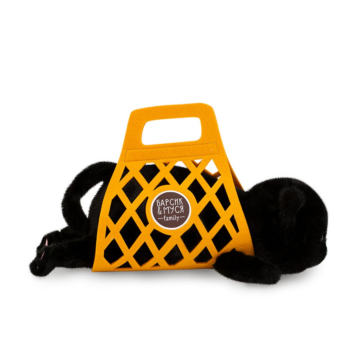 Игрушка м/н Кот Барсик в сумке, 56см, черный в интернет-магазине флористических аксессуаров Азалия Декор