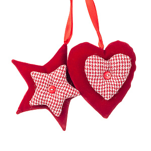 Украшение подвес. Звезда/Сердце, 10см, крас., в асс. в интернет-магазине флористических аксессуаров Азалия Декор