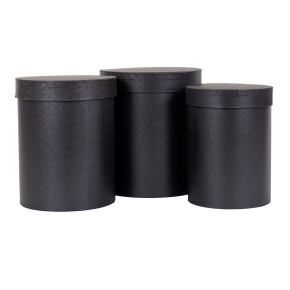 Набор коробок подарочных круглых 3шт, D18xH20,5см, черный в интернет-магазине флористических аксессуаров Азалия Декор