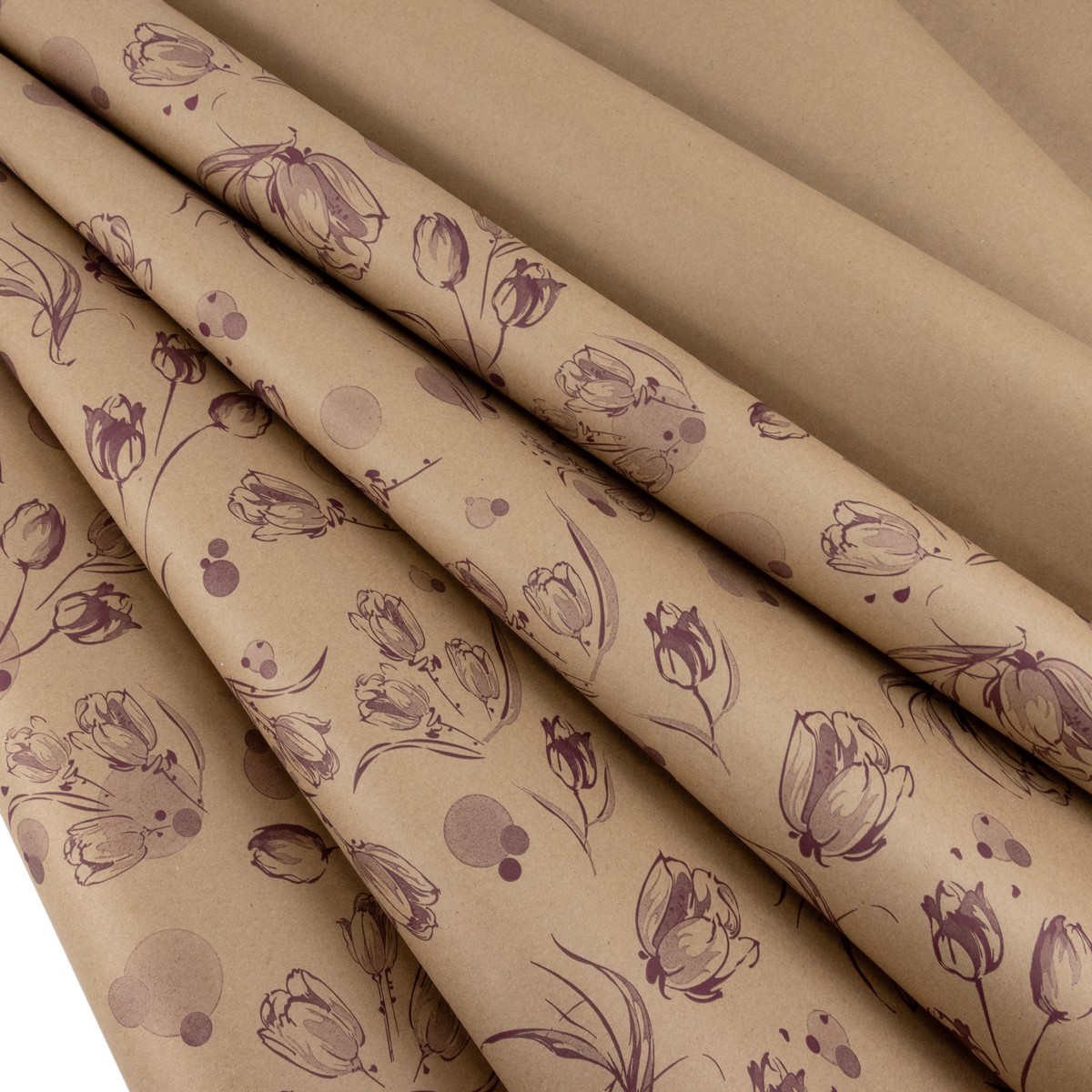 Бумага упаковочная крафт Цветочный вальс 60гр, 72 см 10 м, натуральный/бордовый в интернет-магазине флористических аксессуаров Азалия Декор