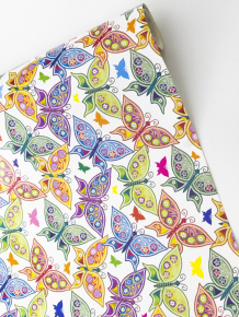 Бумага упаковочная Бабочки 70 см 4,5 м, голубой/фиолетовый/зеленый в интернет-магазине флористических аксессуаров Азалия Декор