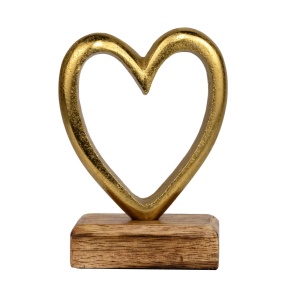 Сувенир Сердце (металл/дерево), H12x8,5см, золотой в интернет-магазине флористических аксессуаров Азалия Декор