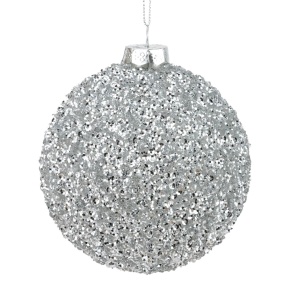 Украшение подвесное Шар (стекло), D10см, серебряный в интернет-магазине флористических аксессуаров Азалия Декор