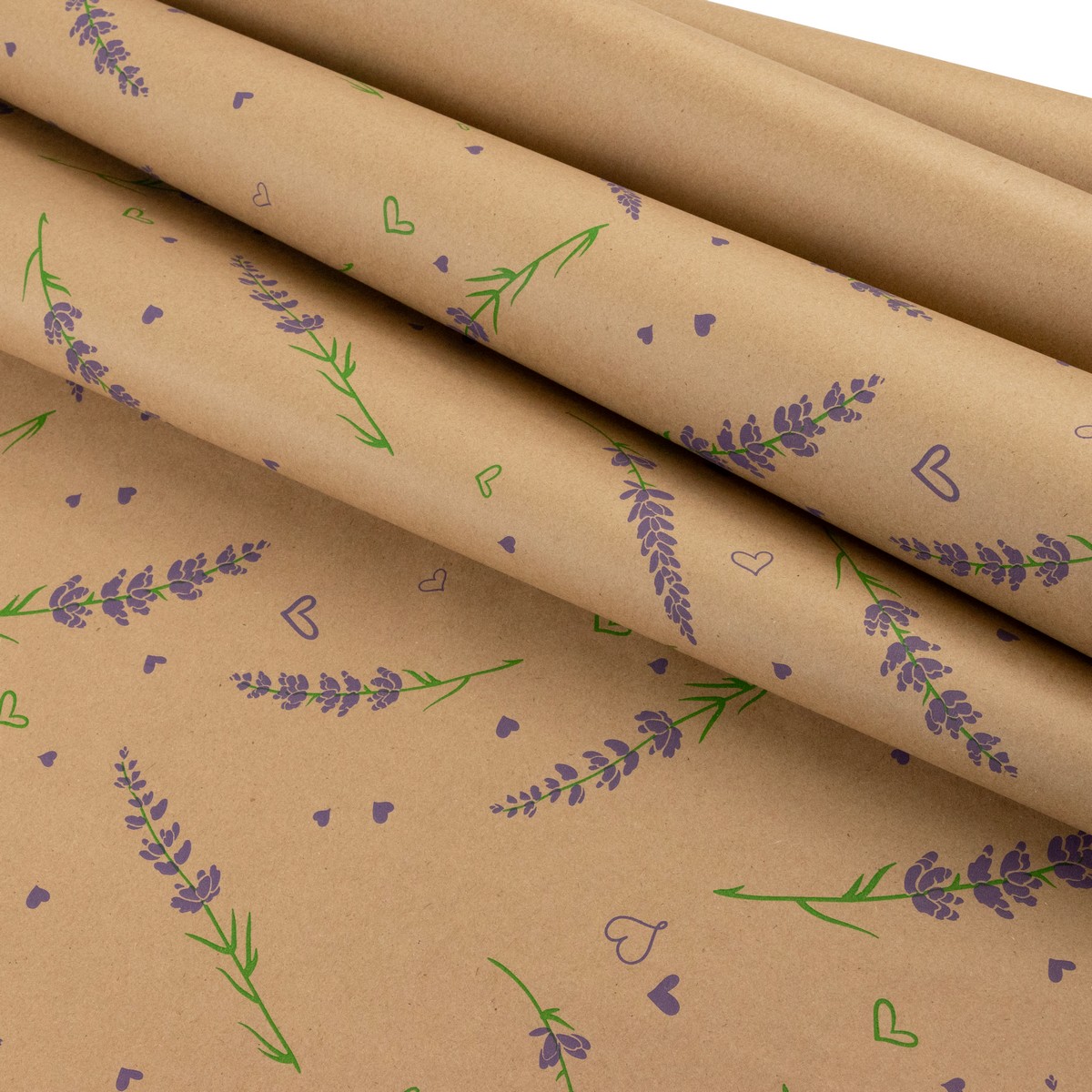 Бумага упаковочная крафт Веточка лаванды 60гр, 72 см 10 м, натуральный/сиреневый в интернет-магазине флористических аксессуаров Азалия Декор