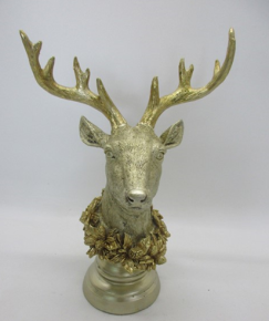 Сувенир бюст Олень (полирезин), Н29,5х20,5х15см, золотой в интернет-магазине флористических аксессуаров Азалия Декор