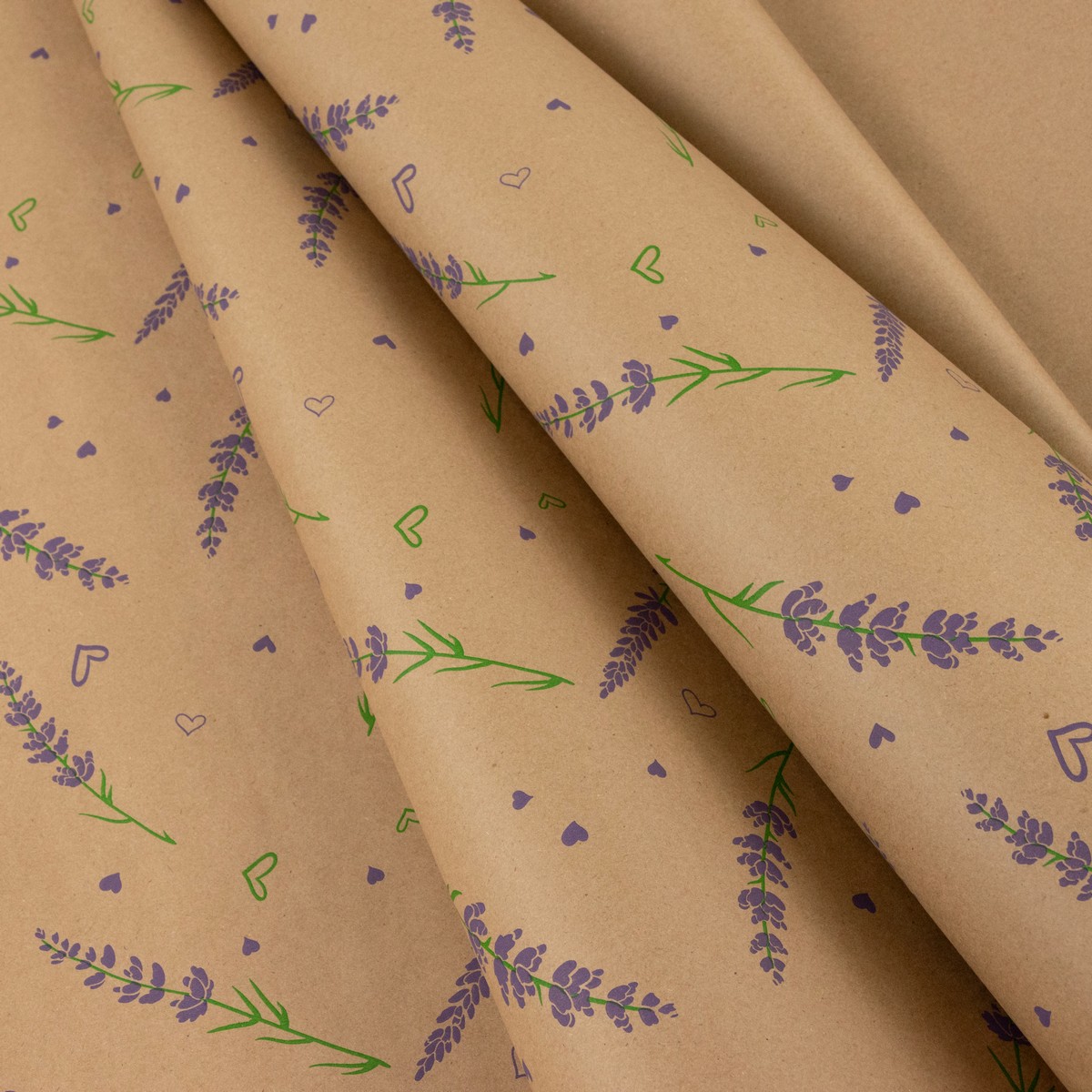 Бумага упаковочная крафт Веточка лаванды 60гр, 72 см 10 м, натуральный/сиреневый в интернет-магазине флористических аксессуаров Азалия Декор