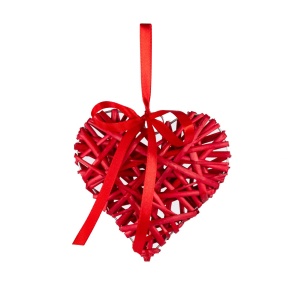 Сердце плетеное подвесное (ива), 15х15 см, красный в интернет-магазине флористических аксессуаров Азалия Декор