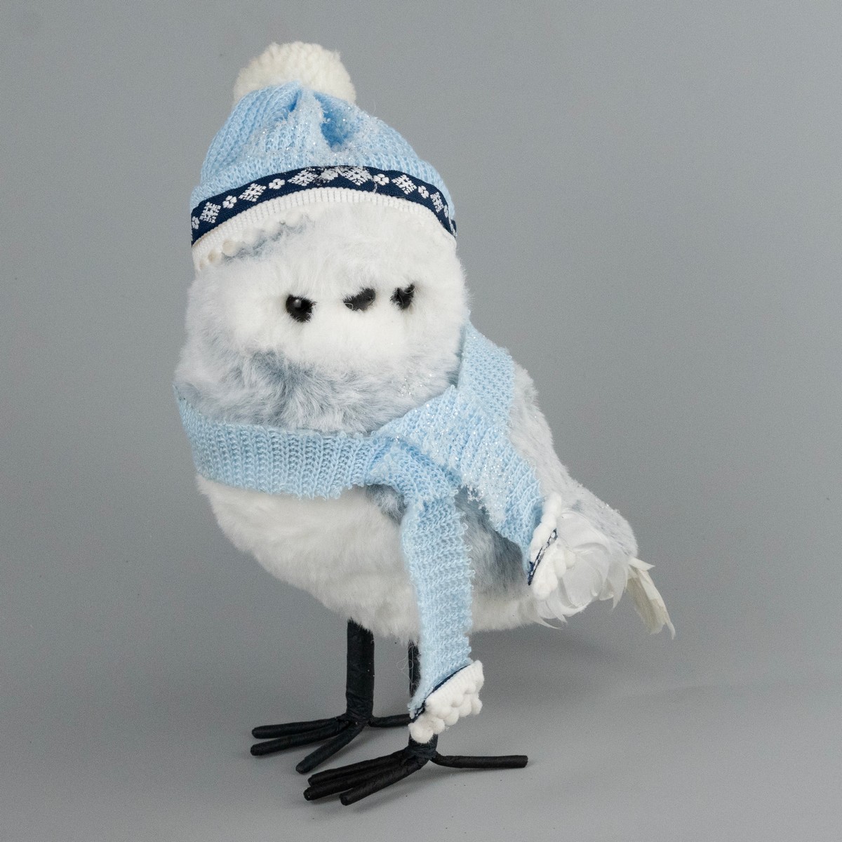 Сувенир Сова (пенопласт/текстиль), H27x17x12см, белый/голубой в интернет-магазине флористических аксессуаров Азалия Декор