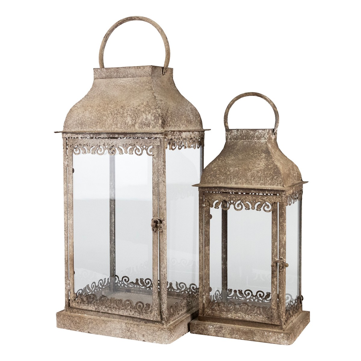 Набор фонарей 2шт. (металл/стекло), 26х21хH54см, бронзовый в интернет-магазине флористических аксессуаров Азалия Декор