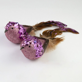 Набор птичек с глиттером на прищепках 2шт., 24см, светло-розовый в интернет-магазине флористических аксессуаров Азалия Декор