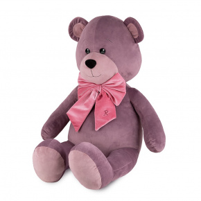 Игрушка м/н Мишка Ронни с бантом, 50см, сиреневый в интернет-магазине флористических аксессуаров Азалия Декор
